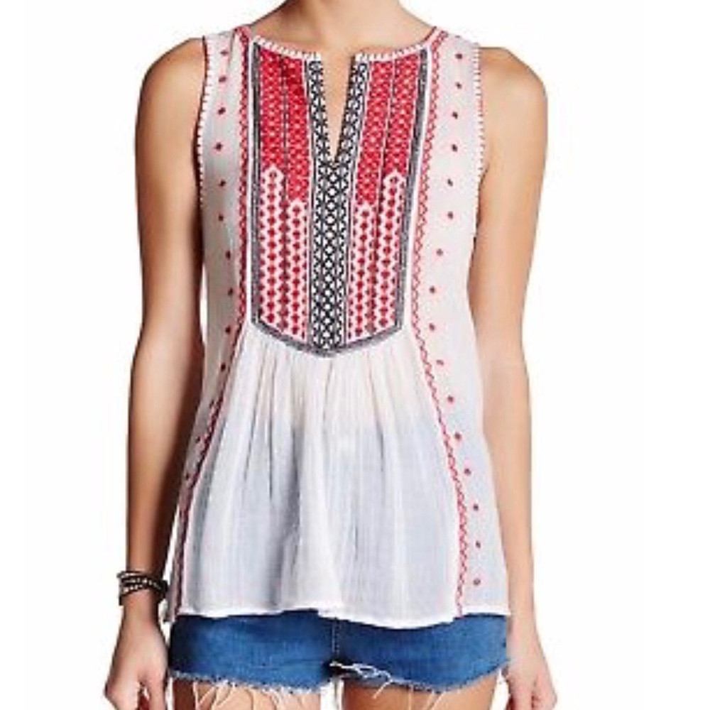 Lucky Brand Embroidered Bib Blouse, Women’s Small